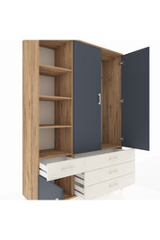 Hyperion Dolap 5 Raflı 4 Çekmeceli Tek Askılı 132x44x195 Çam-Antrasit/Aytaşı