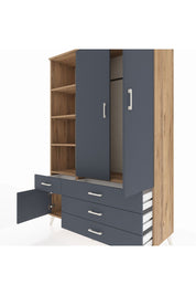 Hyperion Dolap 5 Raflı 4 Çekmeceli Tek Askılı 132x44x195 Çam-Antrasit/Antrasit