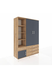 Hyperion Dolap 5 Raflı 4 Çekmeceli Tek Askılı 132x44x195 Çam-Antrasit/Çam