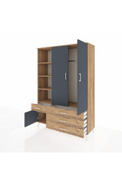 Hyperion Dolap 5 Raflı 4 Çekmeceli Tek Askılı 132x44x195 Çam-Antrasit/Çam