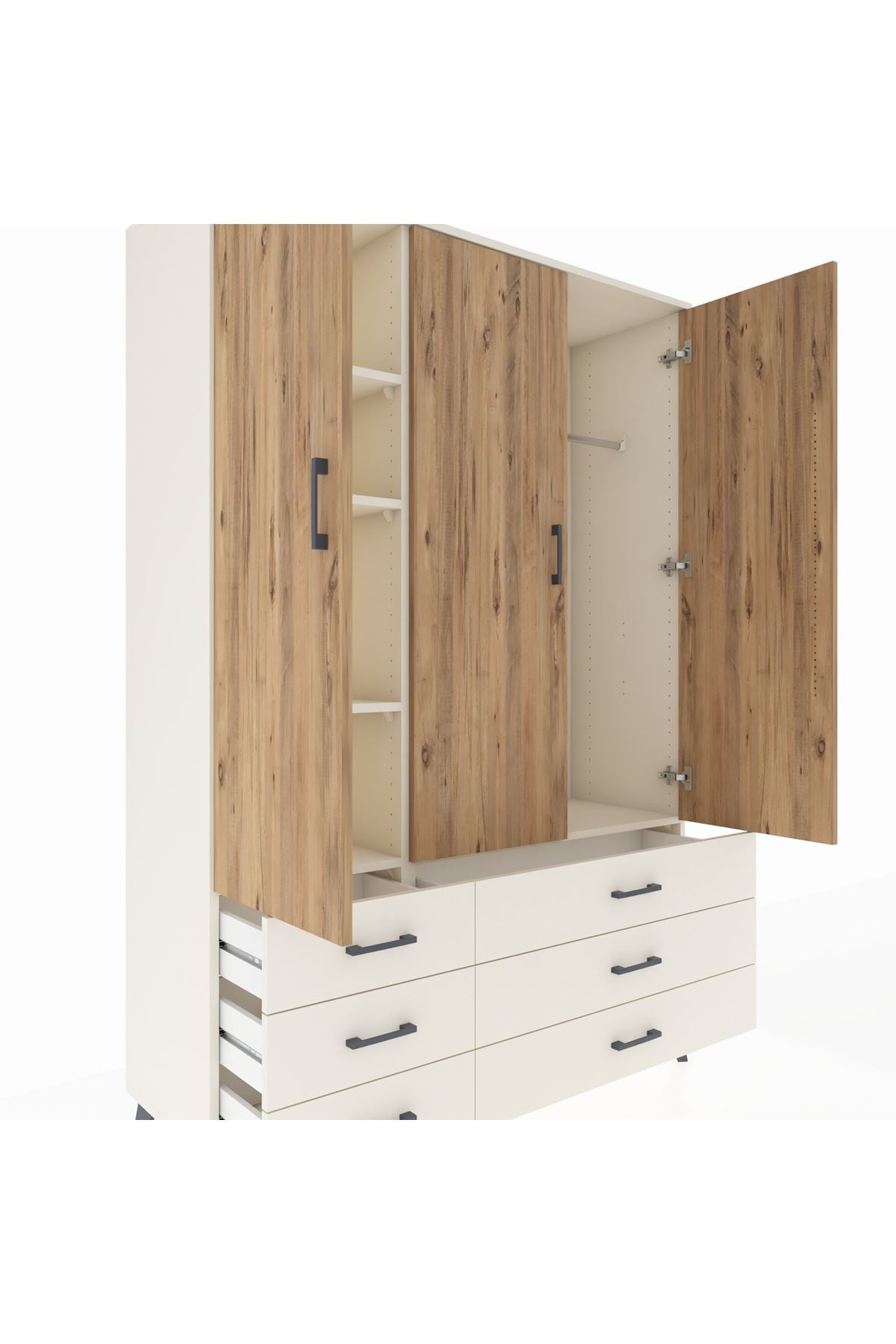 Hyperion Dolap 5 Raflı 6 Çekmeceli Tek Askılı 132x44x195 Aytaşı-Çam/Aytaşı