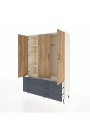 Hyperion Dolap 5 Raflı 6 Çekmeceli Tek Askılı 132x44x195 Aytaşı-Çam/Antrasit