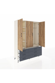 Hyperion Dolap 5 Raflı 6 Çekmeceli Tek Askılı 132x44x195 Aytaşı-Çam/Antrasit