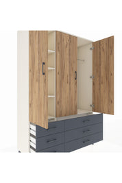 Hyperion Dolap 5 Raflı 6 Çekmeceli Tek Askılı 132x44x195 Aytaşı-Çam/Antrasit