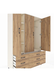 Hyperion Dolap 5 Raflı 6 Çekmeceli Tek Askılı 132x44x195 Aytaşı-Çam/Çam