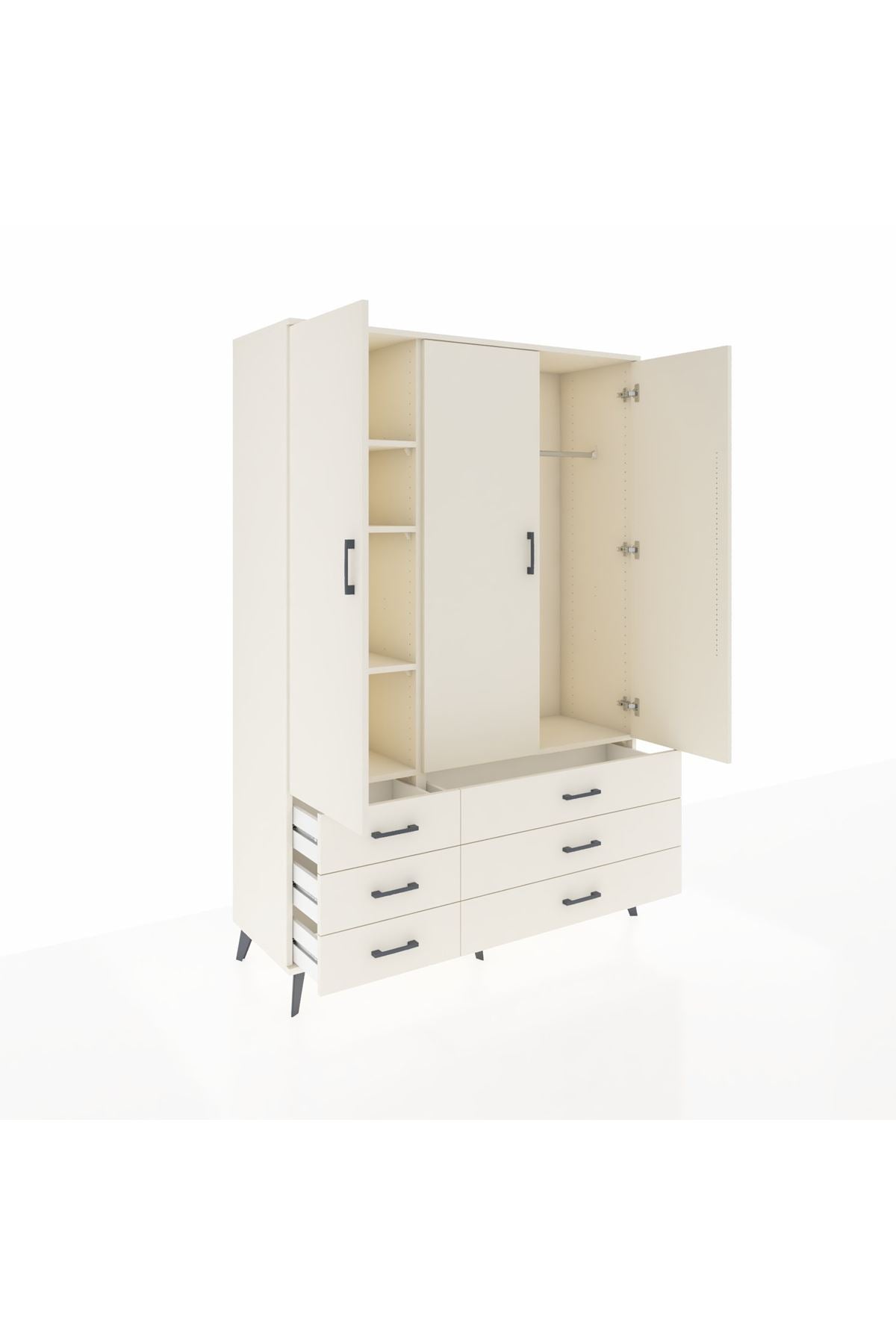 Hyperion Dolap 5 Raflı 6 Çekmeceli Tek Askılı 132x44x195 Aytaşı-Aytaşı/Aytaşı