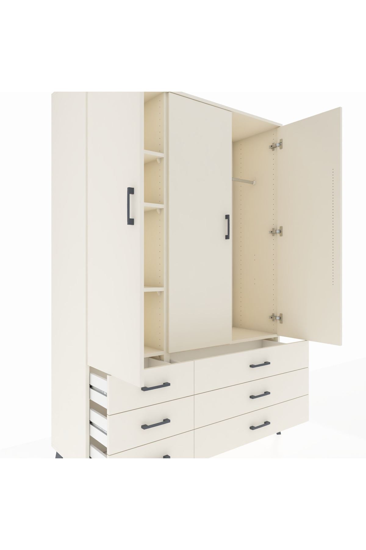 Hyperion Dolap 5 Raflı 6 Çekmeceli Tek Askılı 132x44x195 Aytaşı-Aytaşı/Aytaşı