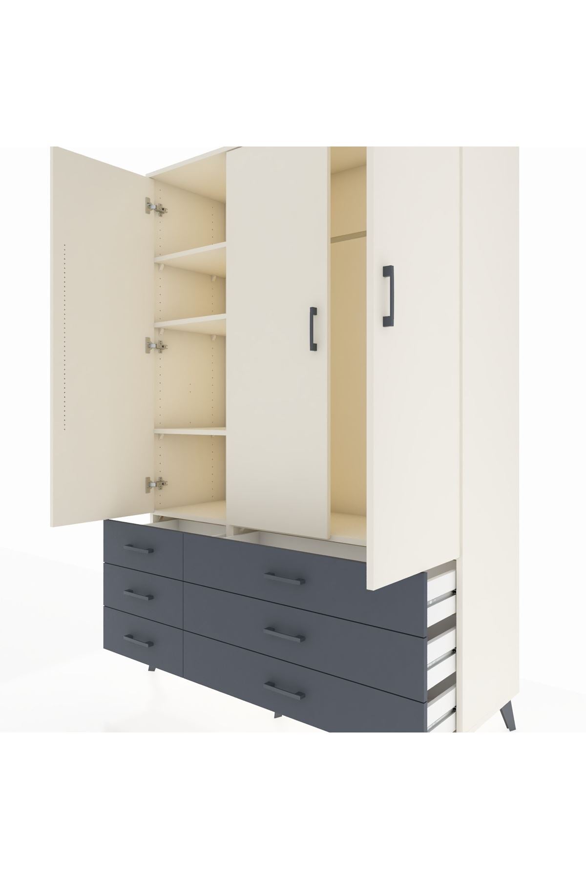 Hyperion Dolap 5 Raflı 6 Çekmeceli Tek Askılı 132x44x195 Aytaşı-Aytaşı/Antrasit