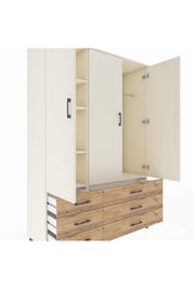 Hyperion Dolap 5 Raflı 6 Çekmeceli Tek Askılı 132x44x195 Aytaşı-Aytaşı/Çam