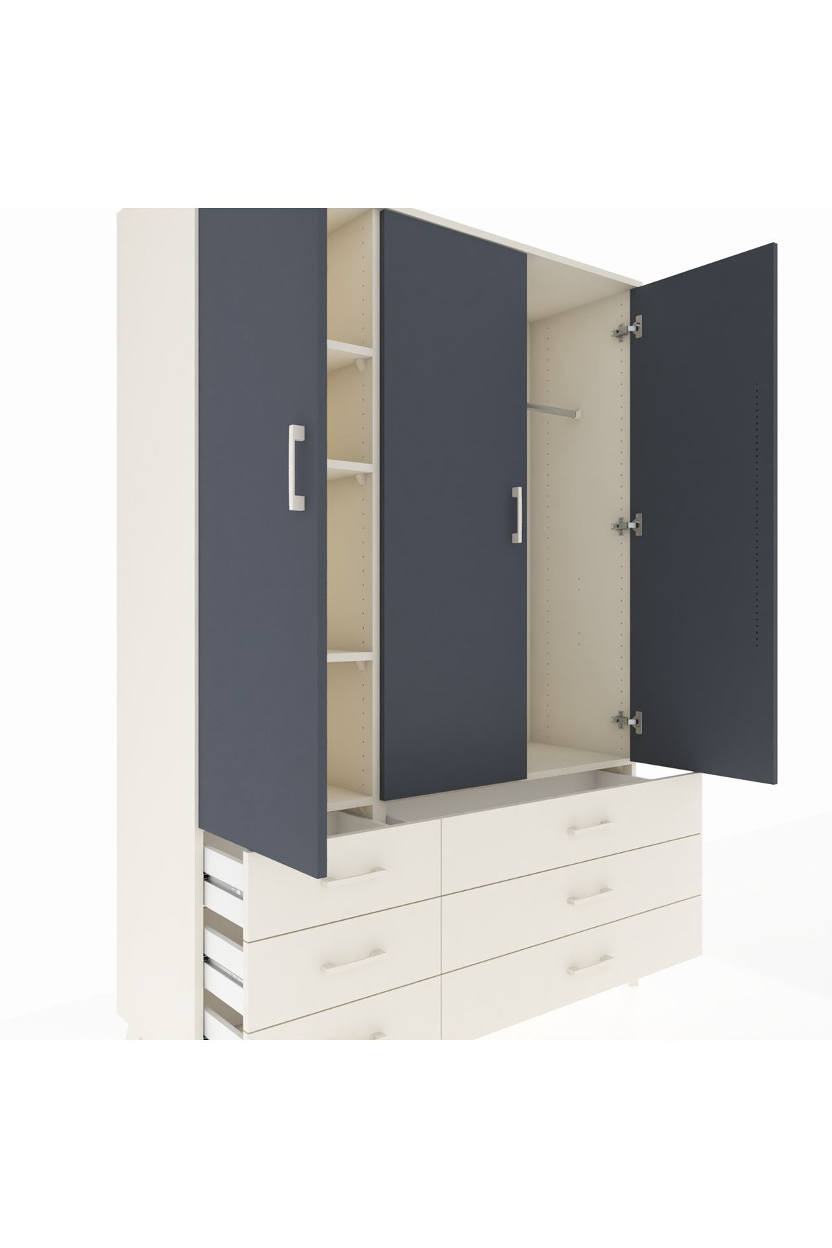 Hyperion Dolap 5 Raflı 6 Çekmeceli Tek Askılı 132x44x195 Aytaşı-Antrasit/Aytaşı