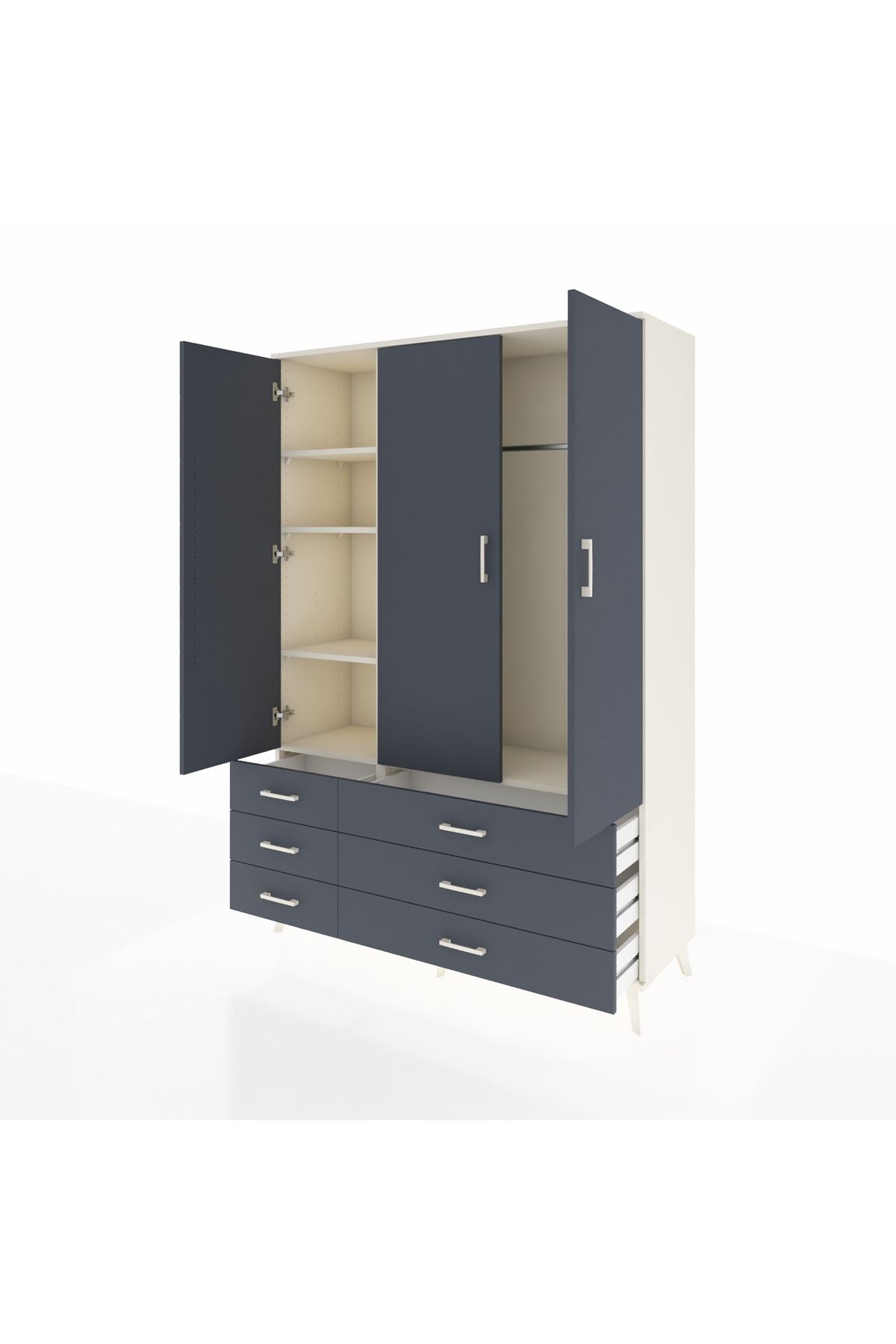 Hyperion Dolap 5 Raflı 6 Çekmeceli Tek Askılı 132x44x195 Aytaşı-Antrasit/Antrasit