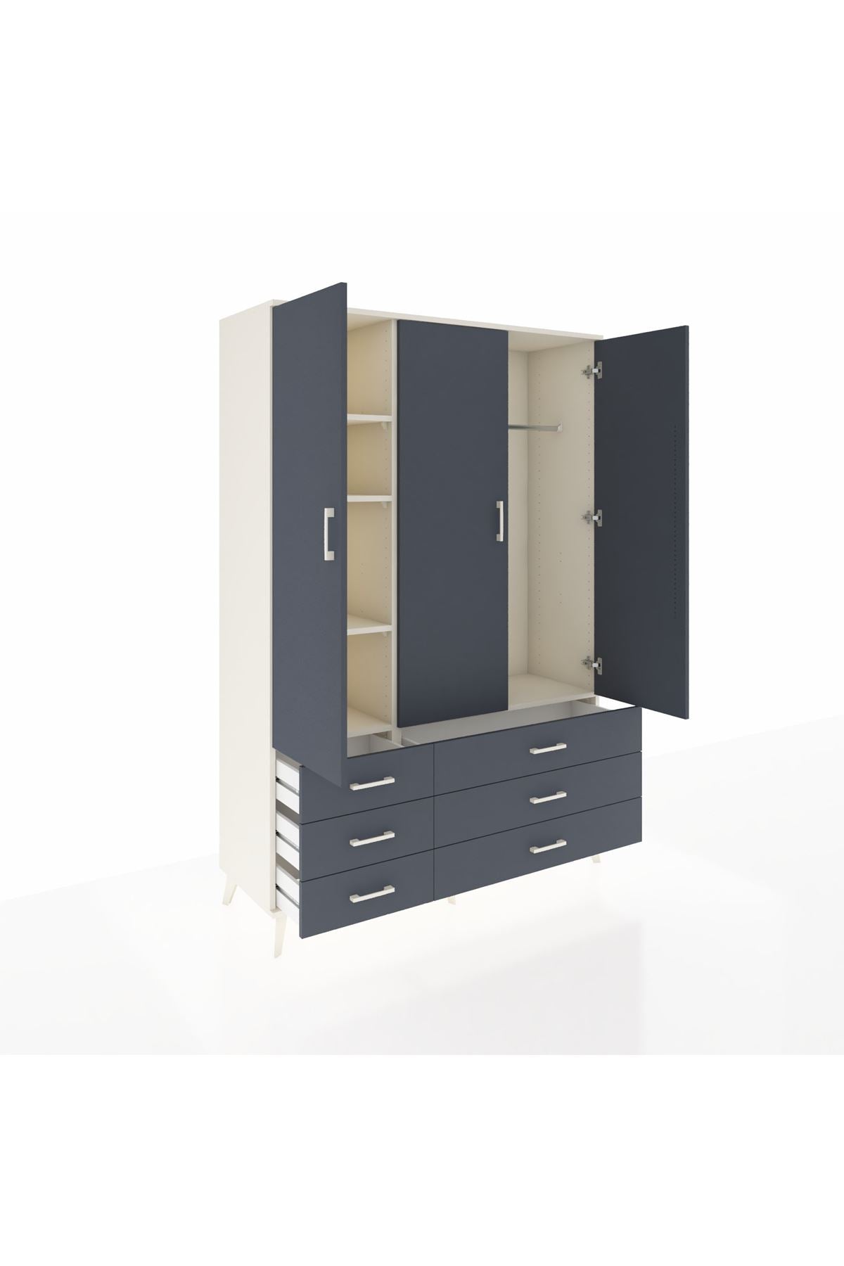 Hyperion Dolap 5 Raflı 6 Çekmeceli Tek Askılı 132x44x195 Aytaşı-Antrasit/Antrasit