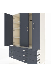 Hyperion Dolap 5 Raflı 6 Çekmeceli Tek Askılı 132x44x195 Aytaşı-Antrasit/Antrasit