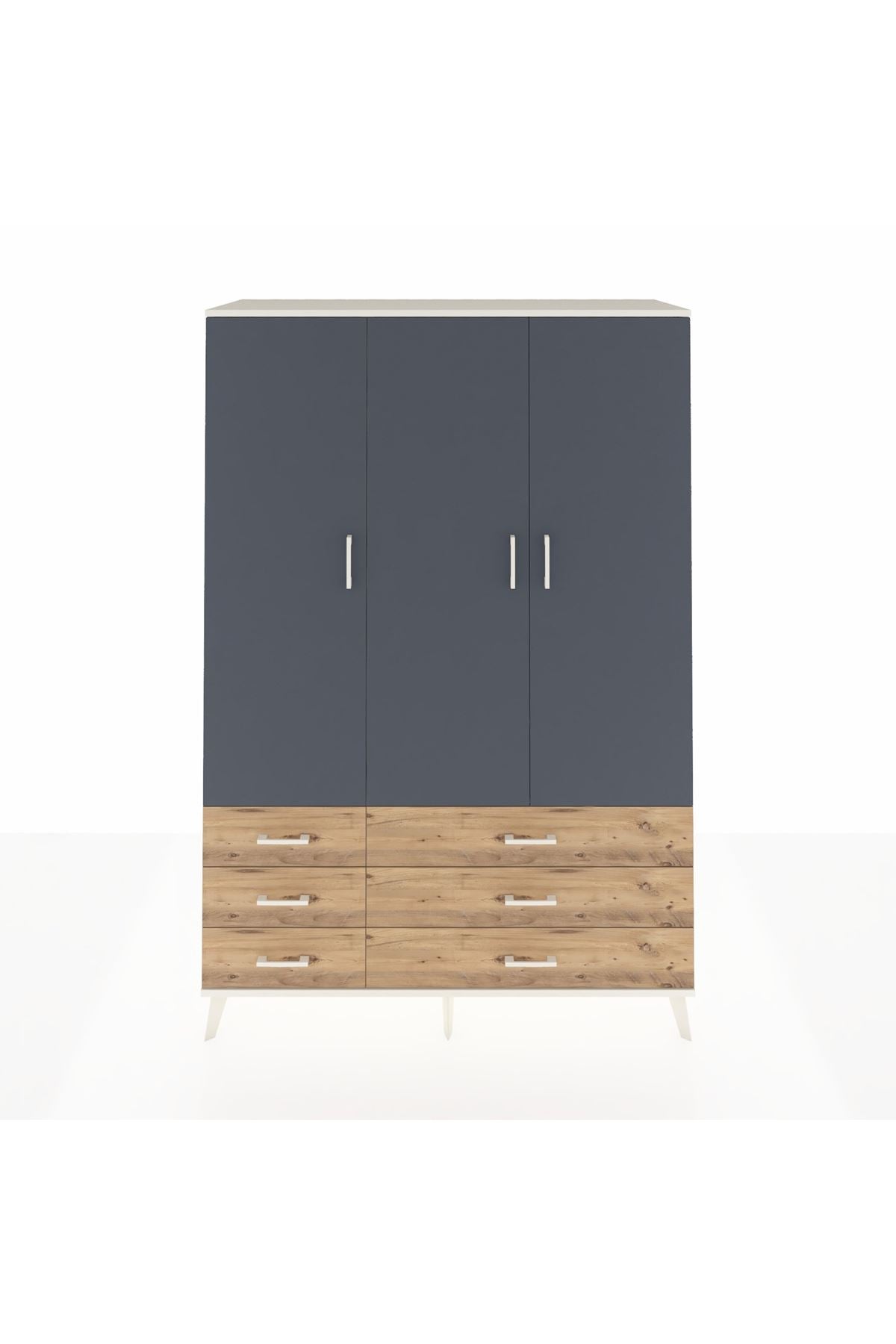 Hyperion Dolap 5 Raflı 6 Çekmeceli Tek Askılı 132x44x195 Aytaşı-Antrasit/Çam