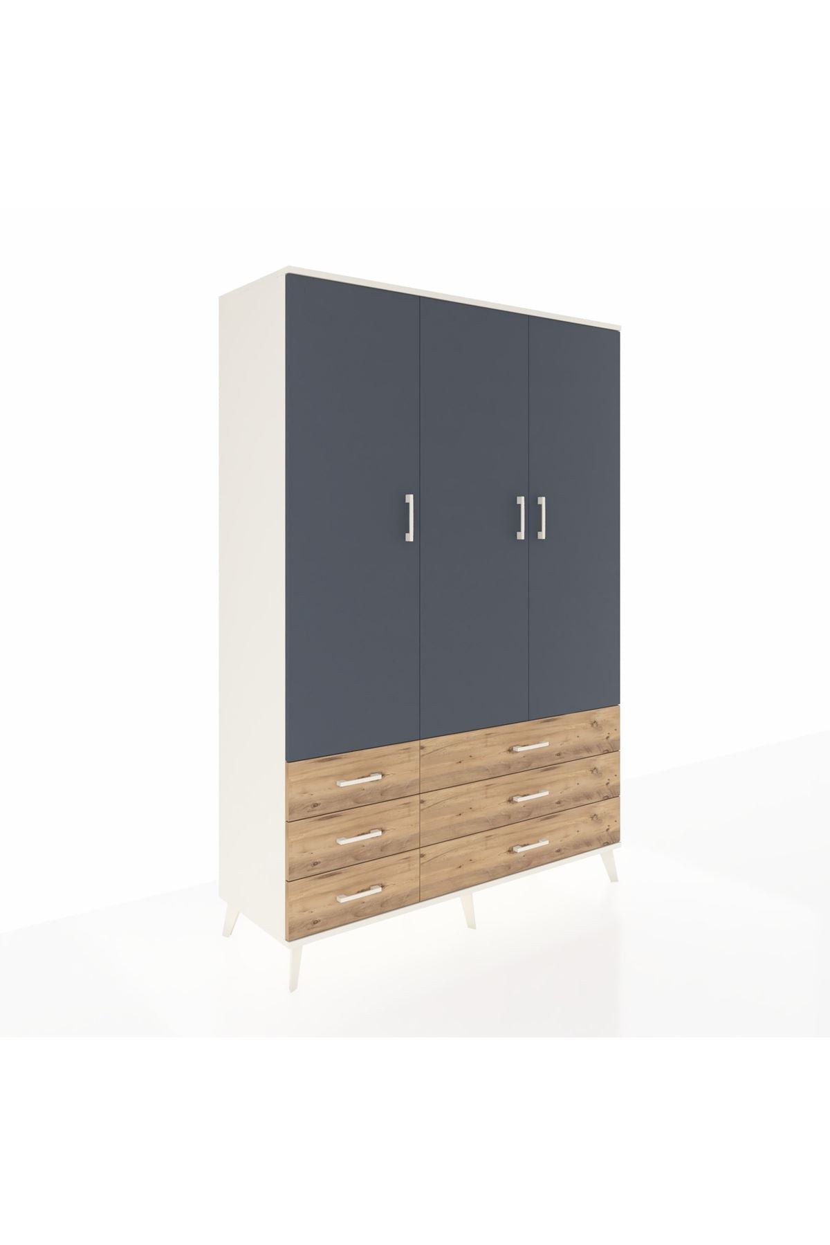 Hyperion Dolap 5 Raflı 6 Çekmeceli Tek Askılı 132x44x195 Aytaşı-Antrasit/Çam