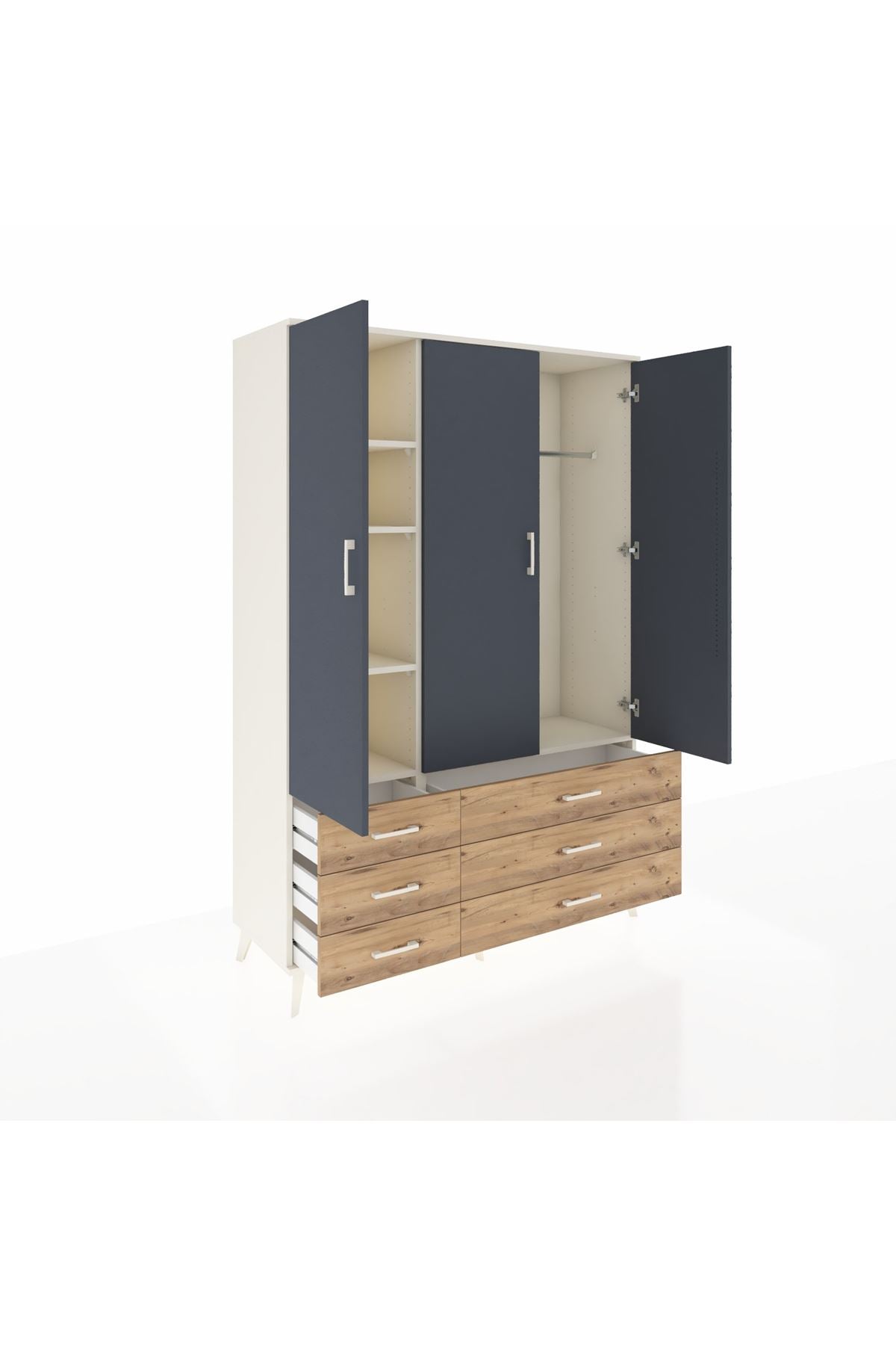 Hyperion Dolap 5 Raflı 6 Çekmeceli Tek Askılı 132x44x195 Aytaşı-Antrasit/Çam