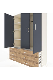 Hyperion Dolap 5 Raflı 6 Çekmeceli Tek Askılı 132x44x195 Aytaşı-Antrasit/Çam