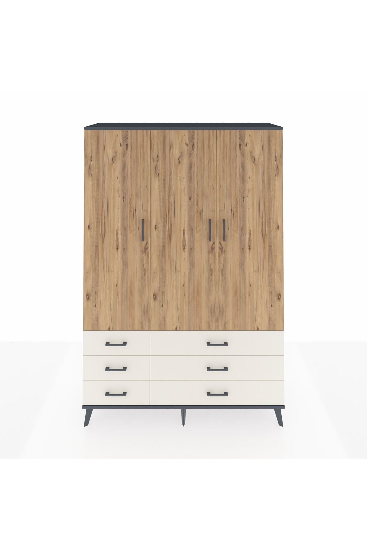 Hyperion Dolap 5 Raflı 6 Çekmeceli Tek Askılı 132x44x195 Antrasit-Çam/Aytaşı