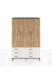 Hyperion Dolap 5 Raflı 6 Çekmeceli Tek Askılı 132x44x195 Antrasit-Çam/Aytaşı