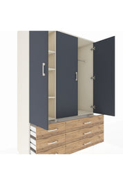 Hyperion Dolap 5 Raflı 6 Çekmeceli Tek Askılı 132x44x195 Aytaşı-Antrasit/Çam