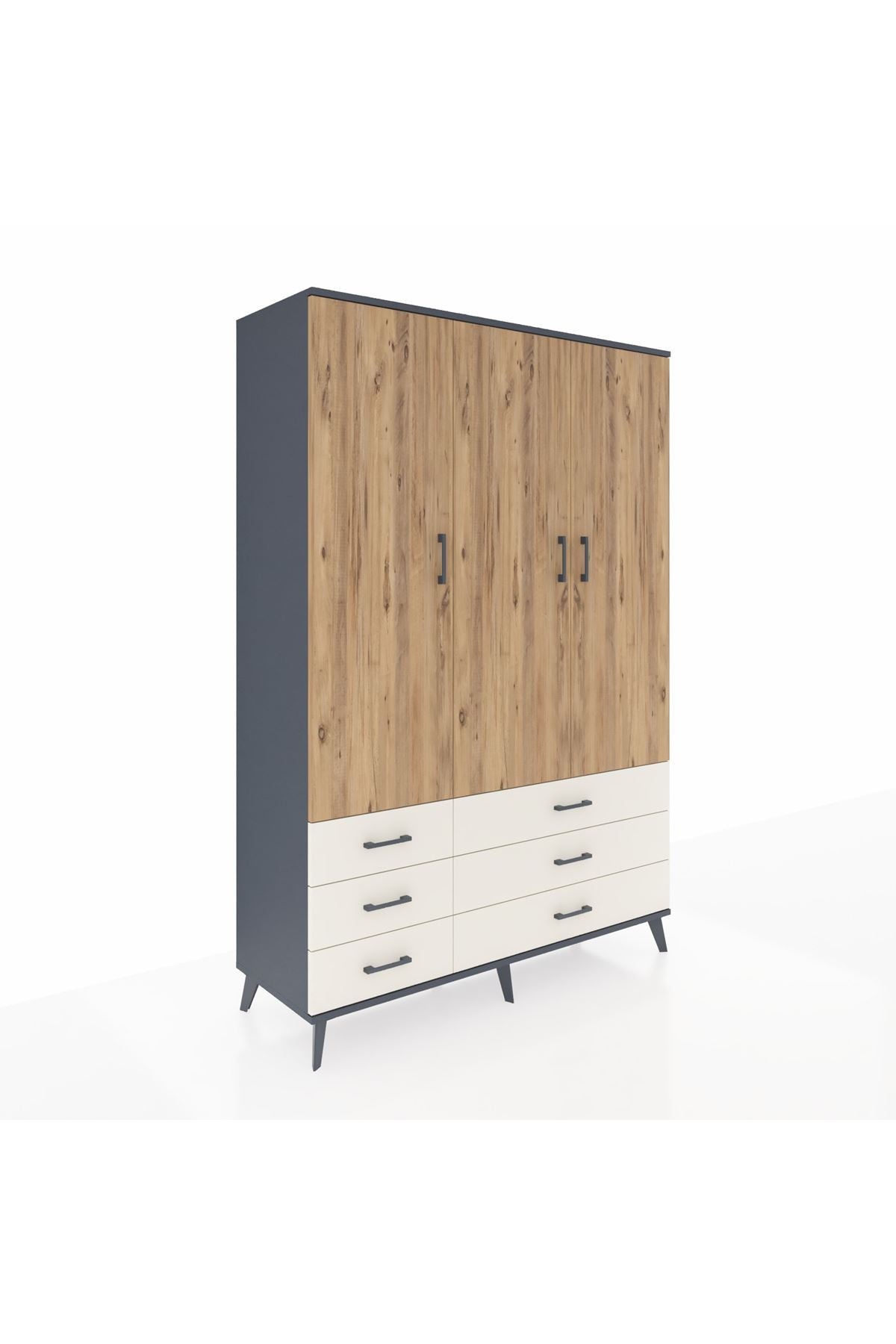 Hyperion Dolap 5 Raflı 6 Çekmeceli Tek Askılı 132x44x195 Antrasit-Çam/Aytaşı