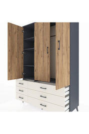 Hyperion Dolap 5 Raflı 6 Çekmeceli Tek Askılı 132x44x195 Antrasit-Çam/Aytaşı