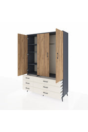 Hyperion Dolap 5 Raflı 6 Çekmeceli Tek Askılı 132x44x195 Antrasit-Çam/Aytaşı