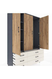 Hyperion Dolap 5 Raflı 6 Çekmeceli Tek Askılı 132x44x195 Antrasit-Çam/Aytaşı