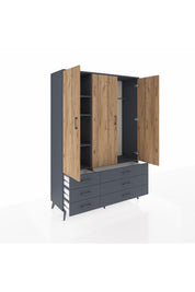 Hyperion Dolap 5 Raflı 6 Çekmeceli Tek Askılı 132x44x195 Antrasit-Çam/Antrasit