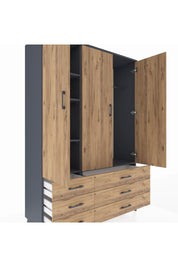 Hyperion Dolap 5 Raflı 6 Çekmeceli Tek Askılı 132x44x195 Antrasit-Çam/Çam