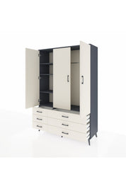 Hyperion Dolap 5 Raflı 6 Çekmeceli Tek Askılı 132x44x195 Antrasit-Aytaşı/Aytaşı