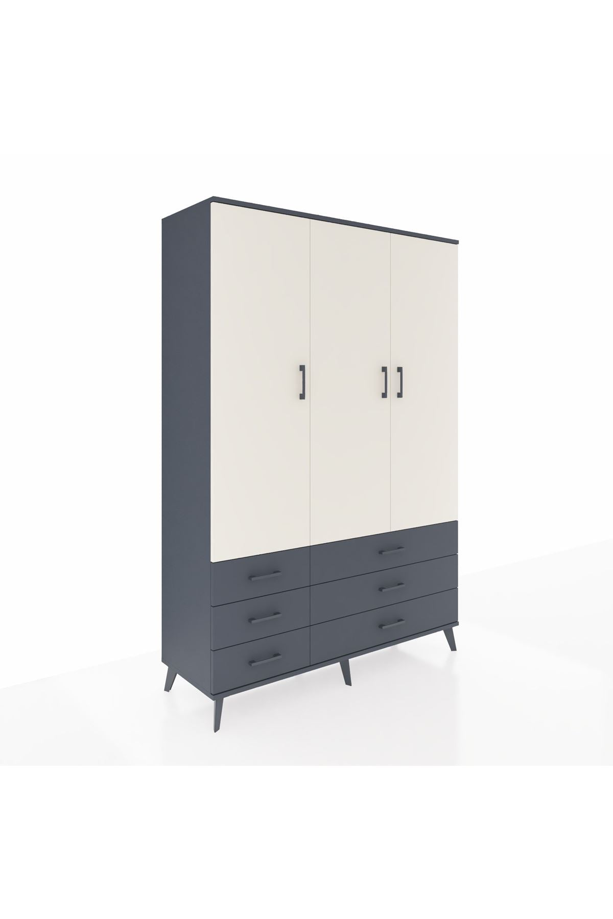 Hyperion Dolap 5 Raflı 6 Çekmeceli Tek Askılı 132x44x195 Antrasit-Aytaşı/Antrasit