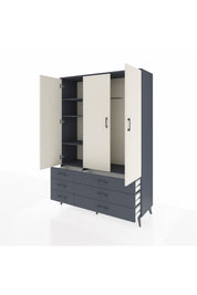 Hyperion Dolap 5 Raflı 6 Çekmeceli Tek Askılı 132x44x195 Antrasit-Aytaşı/Antrasit