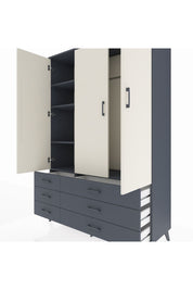 Hyperion Dolap 5 Raflı 6 Çekmeceli Tek Askılı 132x44x195 Antrasit-Aytaşı/Antrasit