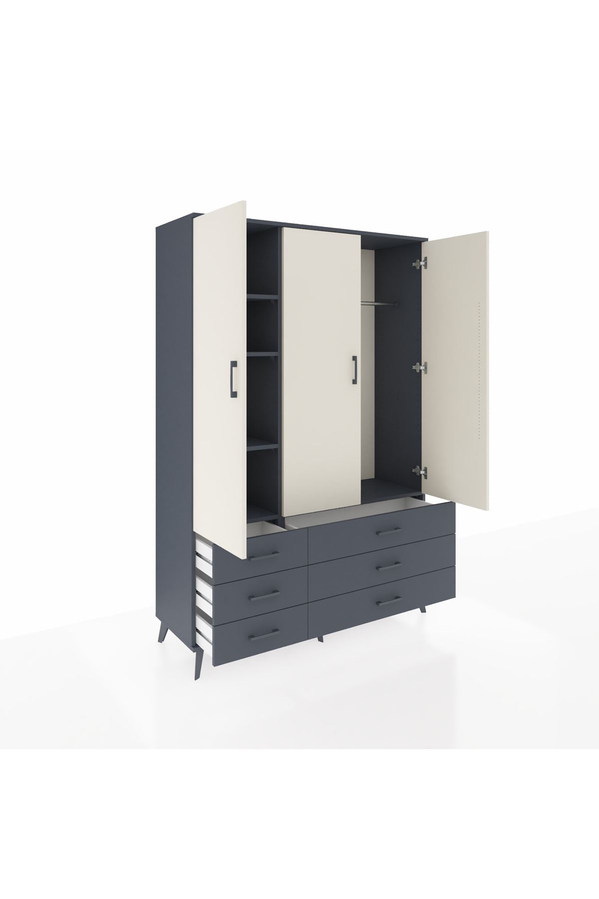 Hyperion Dolap 5 Raflı 6 Çekmeceli Tek Askılı 132x44x195 Antrasit-Aytaşı/Antrasit