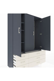 Hyperion Dolap 5 Raflı 6 Çekmeceli Tek Askılı 132x44x195 Antrasit-Antrasit/Aytaşı