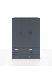 Hyperion Dolap 5 Raflı 6 Çekmeceli Tek Askılı 132x44x195 Antrasit-Antrasit/Antrasit