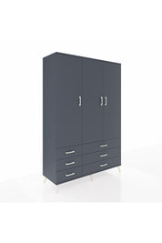 Hyperion Dolap 5 Raflı 6 Çekmeceli Tek Askılı 132x44x195 Antrasit-Antrasit/Antrasit