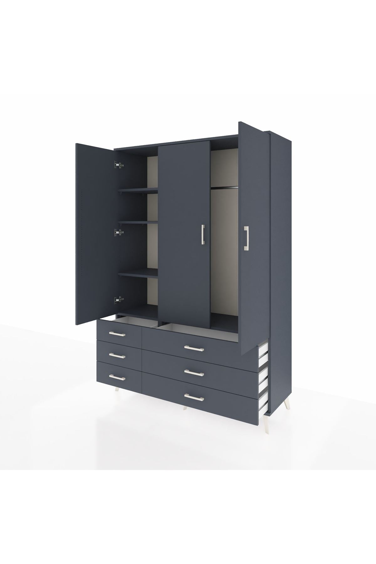 Hyperion Dolap 5 Raflı 6 Çekmeceli Tek Askılı 132x44x195 Antrasit-Antrasit/Antrasit