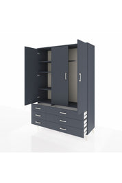 Hyperion Dolap 5 Raflı 6 Çekmeceli Tek Askılı 132x44x195 Antrasit-Antrasit/Antrasit