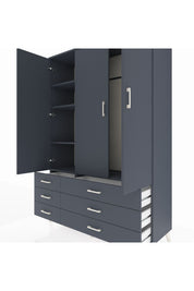 Hyperion Dolap 5 Raflı 6 Çekmeceli Tek Askılı 132x44x195 Antrasit-Antrasit/Antrasit