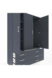 Hyperion Dolap 5 Raflı 6 Çekmeceli Tek Askılı 132x44x195 Antrasit-Antrasit/Antrasit