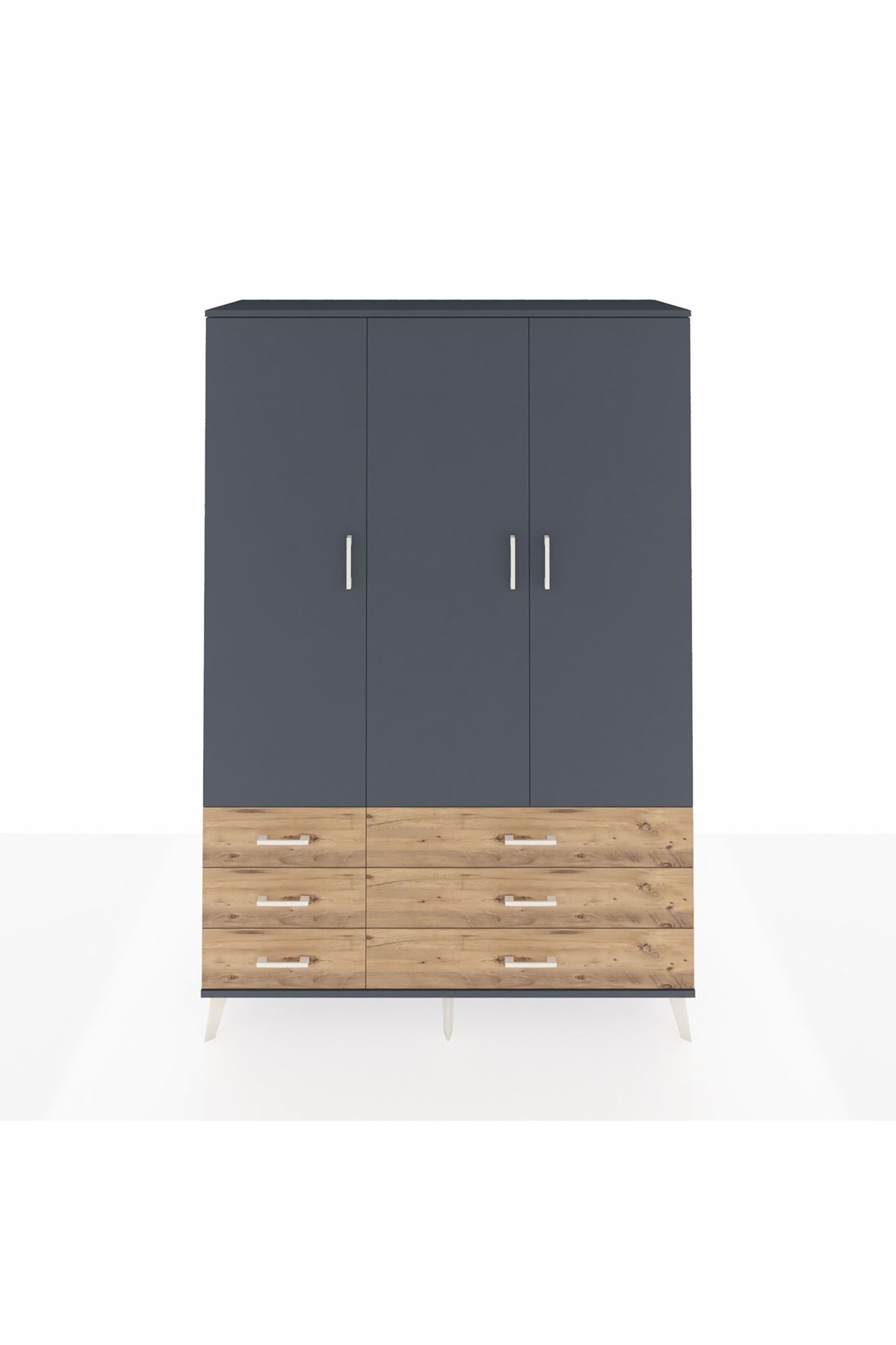 Hyperion Dolap 5 Raflı 6 Çekmeceli Tek Askılı 132x44x195 Antrasit-Antrasit/Çam