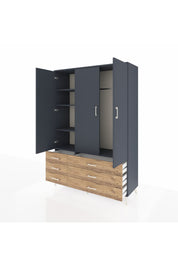 Hyperion Dolap 5 Raflı 6 Çekmeceli Tek Askılı 132x44x195 Antrasit-Antrasit/Çam