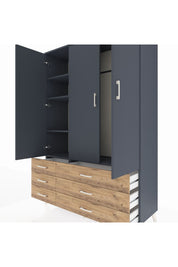 Hyperion Dolap 5 Raflı 6 Çekmeceli Tek Askılı 132x44x195 Antrasit-Antrasit/Çam