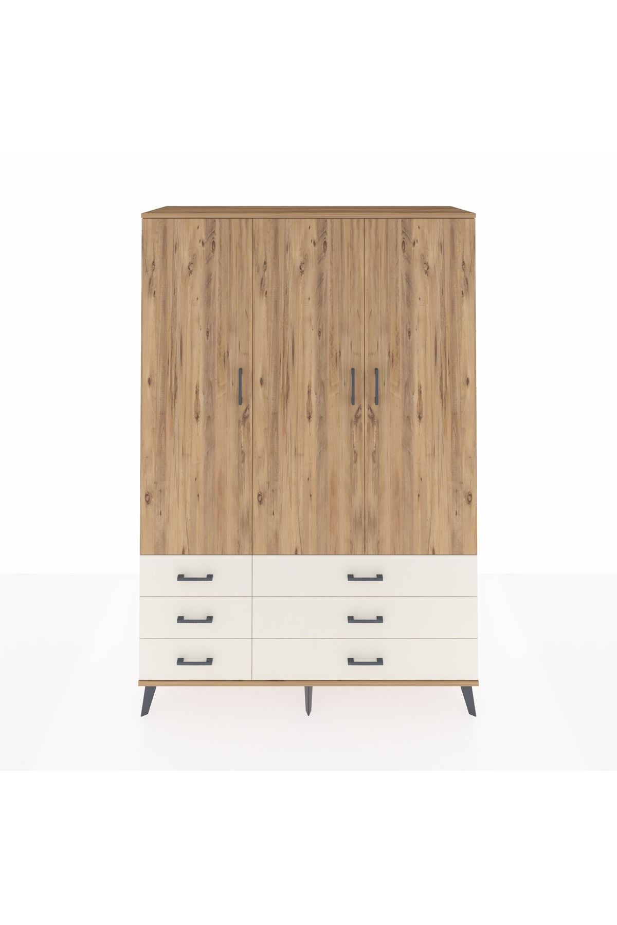 Hyperion Dolap 5 Raflı 6 Çekmeceli Tek Askılı 132x44x195 Çam-Çam/Aytaşı