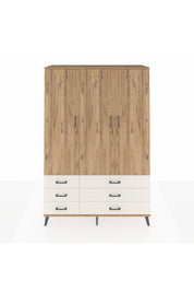 Hyperion Dolap 5 Raflı 6 Çekmeceli Tek Askılı 132x44x195 Çam-Çam/Aytaşı