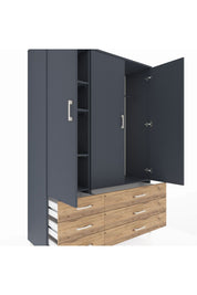 Hyperion Dolap 5 Raflı 6 Çekmeceli Tek Askılı 132x44x195 Antrasit-Antrasit/Çam