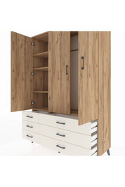 Hyperion Dolap 5 Raflı 6 Çekmeceli Tek Askılı 132x44x195 Çam-Çam/Aytaşı