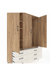 Hyperion Dolap 5 Raflı 6 Çekmeceli Tek Askılı 132x44x195 Çam-Çam/Aytaşı